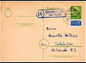 BRD 1954, Landpost Stpl. HOHENWERDA SCHLOSS über Hünfeld auf 10 Pf. Ganzsache 
