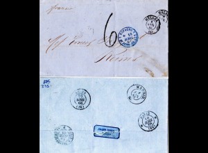 Spanien 1868, Brief v. MALAGA n. Frankreich m. Portostpl. "6"