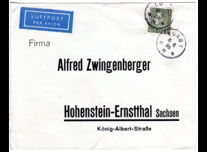 Schweden 1939, EF 40 öre auf Luftpost Brief v. Lund n. Deutschland.