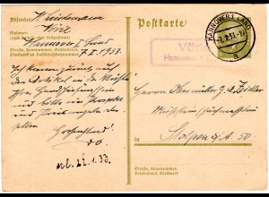 DR 1933, VÖRIE Hannover 1 Land, Landpost Stpl. 6 Pf. Ganzsache