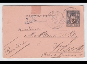 Bayern 1897, Vilseck, L2 Aushilfstempel auf 25 C. Karten Brief v. Frankreich.