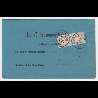 Bayern 1886, Straubing, Orts Zustellungsurkunde m. Paar 10 Pf. Porto. #2240