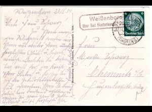 DR 1934, WEISSENBORN über Bad Klosterlausitz, Landpost Stpl. auf Karte m. 6 Pf.