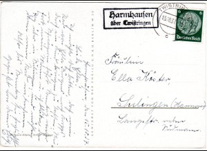 DR 1937, HARMHAUSEN über Twistringen, Landpost Stpl. auf Karte m. 6 Pf.