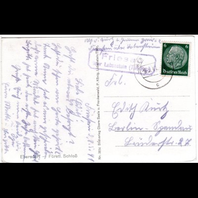 DR 1941, FRIESAU über Lobenstein, Landpost Stpl. auf Karte m. 6 Pf.