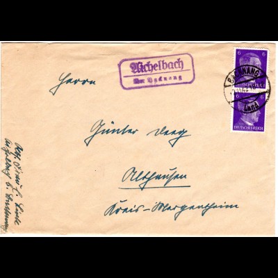 DR 1942, Landpost Stpl. AICHELBACH über Backnang auf Brief m. Paar 6 Pf.