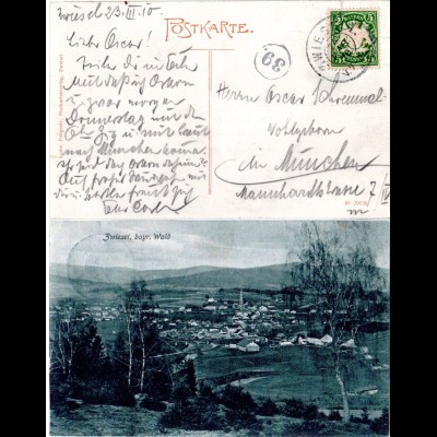 Bayern 1910, Reservestempel ZWIESEL 1 R auf sw-AK