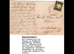Bayern 1909, Reservestempel REISSING R auf Karte m. 5 Pf. 