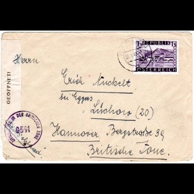 Österreich 1948, EF 1 S. auf Zensur Brief v. Knittelfeld n. Deutschland
