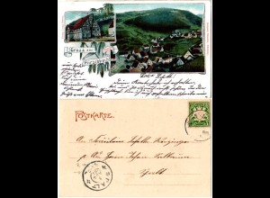 Gruss aus Hirschbach Oberpfalz, 1905 gebr. Farb-AK m. Spalt Reservestpl.