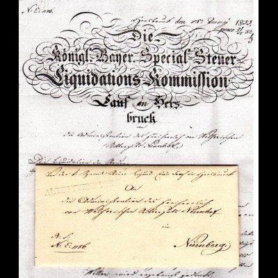 Bayern 1833, L1 ALTSITTENBACH auf Brief v. Hersbruck n. Nürnberg.