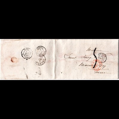Spanien 1859, Brief v. VALENCIA n. Frankreich m. Portostempel "5" 