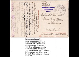 Bayern 1917, Reservestempel EMSKIRCHEN R auf Feldpost-AK