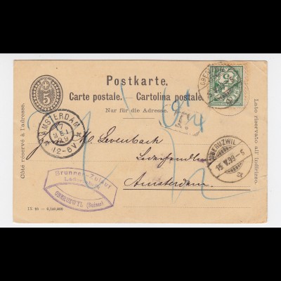 Schweiz 1899, 5 C. Zusatz auf 5 C. Ganzsache Karte v. Oberuzwil nach NL. #2470