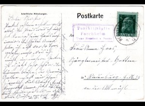 Bayern 1912, Posthilfstelle FORCHHEIM Taxe Neustadt a. Donau auf Karte m. 5 Pf.