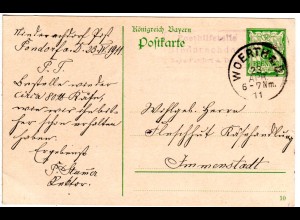 Bayern 1911, Posthilfstelle NIEDERACHDORF Taxe Pondorf auf 5 Pf. Ganzsache 