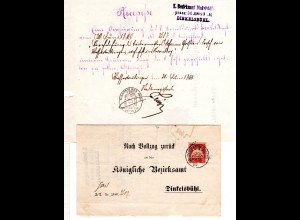 Bayern 1899, Post-Rezepisse m. 10 Pf. u. K1 WASSERTRÜDINGEN I.