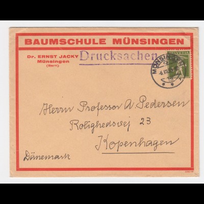 Schweiz 1933, 5 C. auf schönem Drucksache Brief v. Münsingen n. Dänemark. #2460