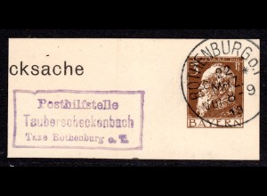 Bayern 1913, Posthilfstelle TAUBERSCHECKENBACH Taxe Rothenburg Ga-Briefstück