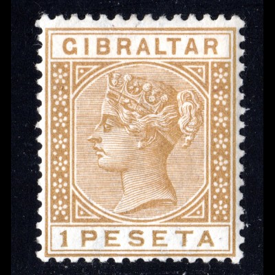 Gibraltar 28, ungebr. 1 Pta. hellbraun mit Originalgummi u. sauberem Falz