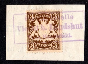 Bayern, Posthilfstelle VIECHT b. LANDSHUT Taxe Kronwinkl in blau auf Briefstück 
