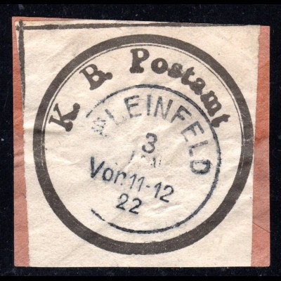 DR, altes Bayern Postsiegel K.B Postamt m. eingestempeltem K1 PLEINFELD