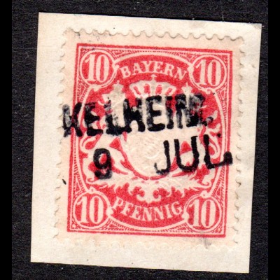 Bayern, L2 Aushilfstempel KELHEIM klar auf Briefstück m. 10 Pf.