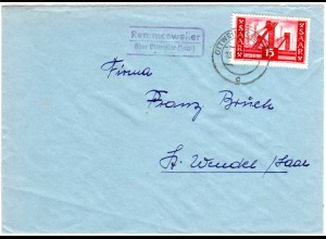 Saarland 1956, Landpost Stpl. REMMESWEILER über Ottweiler auf Brief m. 15 F.