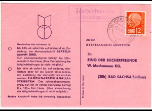 Saarland 1957, Landpost Stpl. FRIEDRICHWEILER über Völklingen auf Karte m. 12 F.