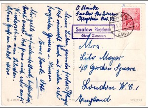 DDR 1956, Landpost Stpl. SAALOW über Zossen auf Karte m. 20 Pf. n. GB