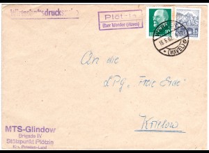 DDR 1962, Landpost Stpl. PLÖTZIN über Werder auf Drucksache Brief m. 5+10 Pf.