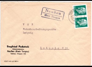 DDR 1963, Landpost Stpl. NEUSSEN über Torgau auf Firmen Brief m. Paar 10 Pf.
