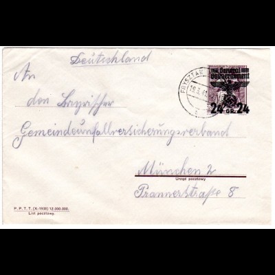 Generalgouvernement 1941, sauber gebr. 24/25 Gr. Ganzsachenumschlag 
