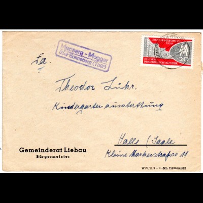 DDR 1959, Landpost Stpl. MUPPERG-MOGGER über Sonneberg auf Brief m. 20 Pf.