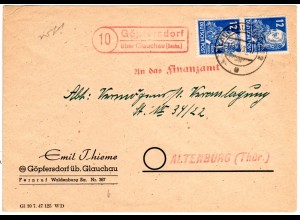 DDR 1948, roter Landpost Stpl. GÖPFERSDORF über Glauchau auf Brief m. 2x12 Pf.
