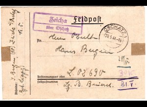 DR 1944, Landpost Stpl. ZEICHA über Oschatz auf Feldpost Brief