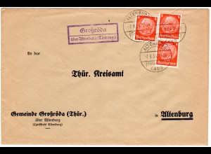 DR 1934, Landpost Stpl. GROSSRÖDA über Altenburg auf Gemeinde Brief m. 3x8 Pf.