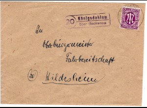 1948, Landpost Stpl. 20 KÖNIGSDAHLUM über Bockenem auf Brief m. 12 Pf.