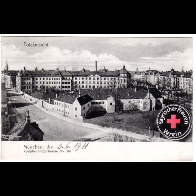 München, Rotes Kreuz Bayr. Frauen Verein Nymphenburgerstr., 1911 gebr. AK