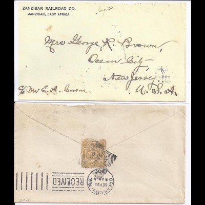 Zanzibar Sansibar Railroad Co, Eisenbahn Brief v. 1905 n. USA. Zeitdokument #157