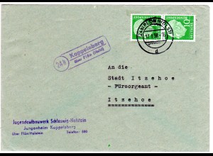 BRD 1958, Landpoststpl. 24b KOPPELSBERG über Plön auf Brief m. Paar 10 Pf.