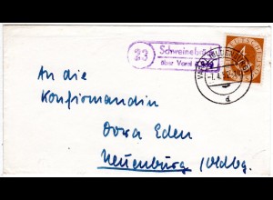 BRD 1952, Landpoststpl. 23 SCHWEINEBRÜCK über Varel auf Brief m. 4 Pf. Posthorn