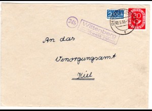 BRD 1953, Landpost Stpl. 24b WITTENBERG über Preetz auf Brief m. 20 Pf. 
