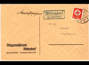 DR 1937, Landpost Stpl. WITTENDORF über Freudenstadt auf Bürgermeister Brief 