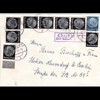 DR 1939, Landpost Stpl. CHRISTDORF über Neustadt auf Brief m. 4+8x1 Pf.