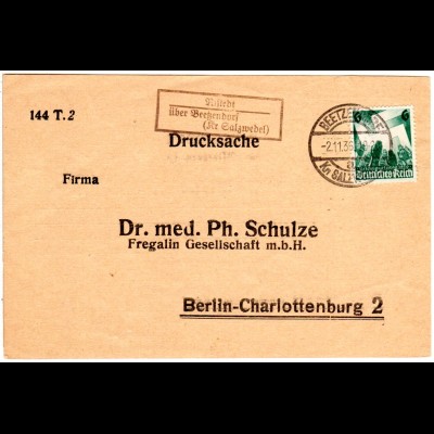 DR 1936, Landpost Stpl. RISTEDT über Beetzendorf auf Karte m. 6 Pf.