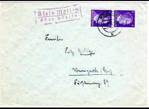 DR 1942, Landpost Stpl. Klein Möllen über Köslin auf Brief m. 2x6 Pf.