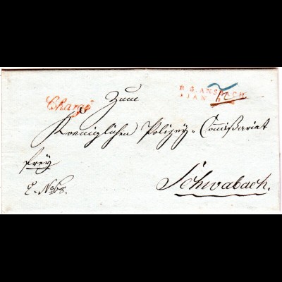 Bayern 1808, roter L1 R.3. ANSBACH u. Chargé klar auf Franko Brief n. Schwabach.
