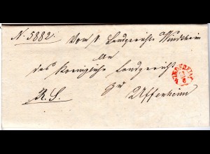 Bayern 1843, roter Fingerhut Stpl. WINDSHEIM auf Brief n. Uffenheim.