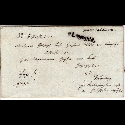 Bayern 1811, L1 V. LANGENFELD klar auf Porto Brief v. Schwarzenberg n. Nürnberg